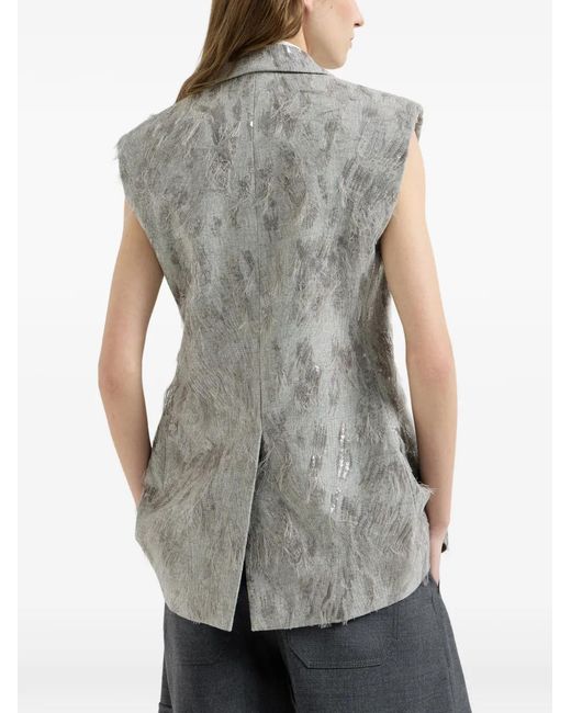 Brunello Cucinelli Gray Virgin Wool And Cashmere Twill Flannel Vest With Dazzling Lynx Embroidery