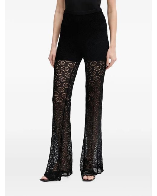 Silvian Heach Black Lace-Knit Flared Trousers
