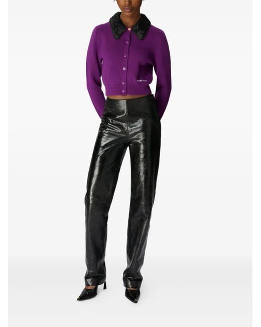 MARINE SERRE Purple Wool Cropped Cardigan