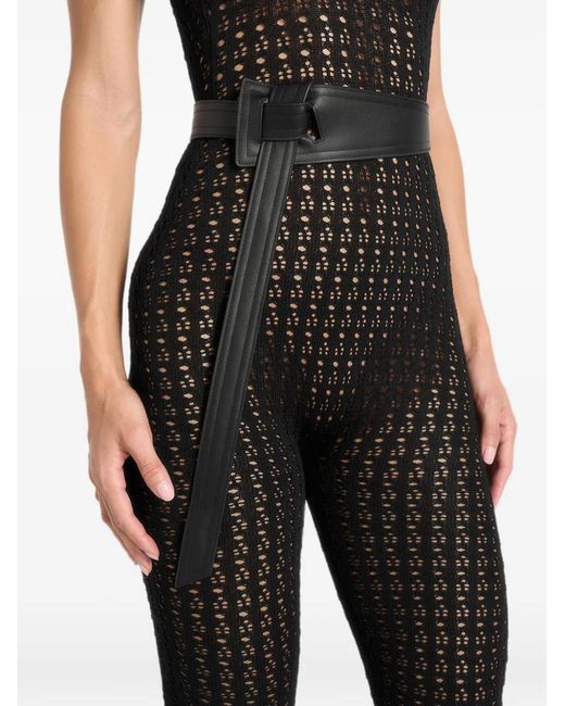 Manière De Voir Black Martine Pointelle-Knit Bardot-Neck Belted Jumpsuit