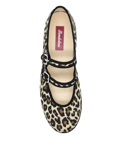 Gondolina Black Mary Jane Leopard-Pattern Double-Lace Ballet Flats