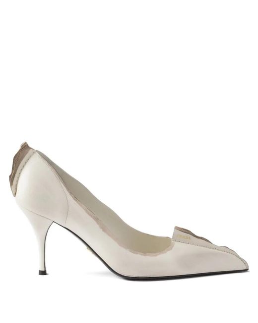 Prada White 85Mm Antiqued Leather Pumps