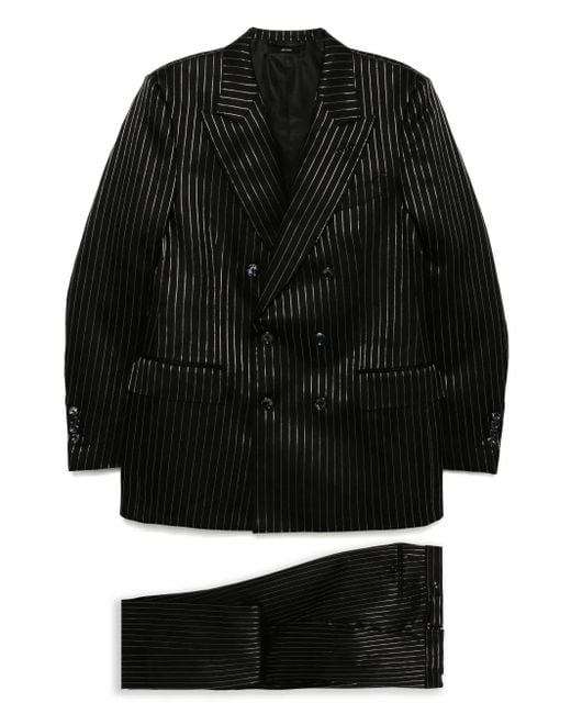 Tom Ford Black Striped Double-Breasted Suits for men