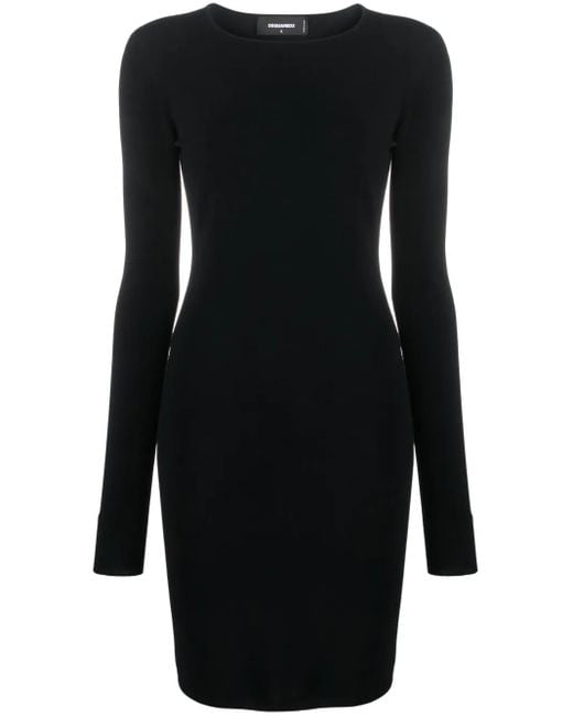 DSquared² Black Open-Back Fine-Ribbed Minidress