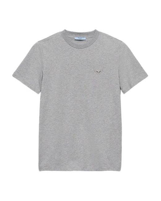 Prada Gray T-Shirt Mit Logo-Patch