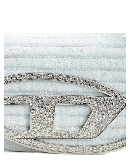 DIESEL White Quilted Fringed Handbag With Rhinestone Detail