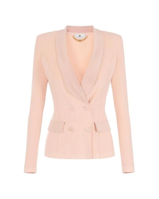 Elisabetta Franchi Pink Knit Jacket With Shiny Viscose Details