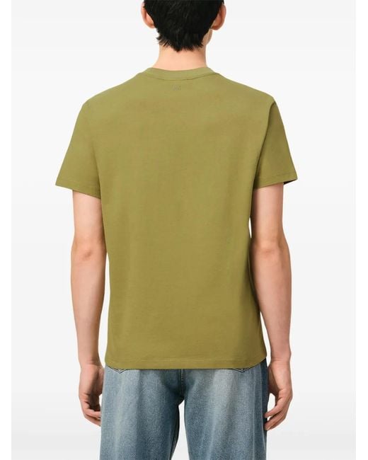 AMI Green Logo-Embroidered Cotton T-Shirt for men
