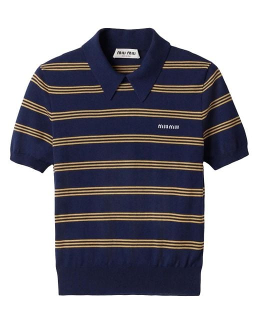 Polo A Righe di Miu Miu in Blue