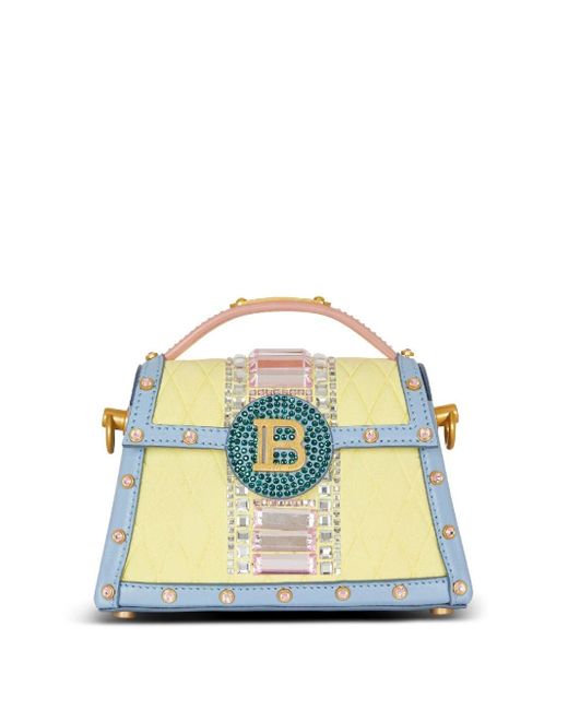 Balmain Yellow B-buzz Dynasty Embellished Suede Handbag