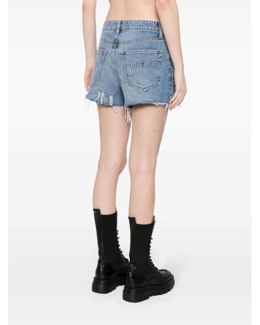 Shorts Bite Denim Con Stampa di Alexander Wang in Blue