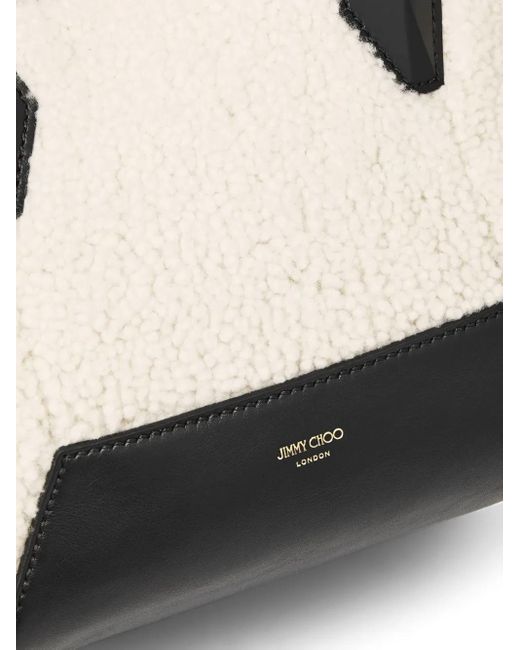 Jimmy Choo White Small Diamond Shearling Tote Bag