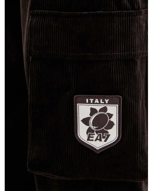 EA7 Black Corduroy Pocket Trousers for men