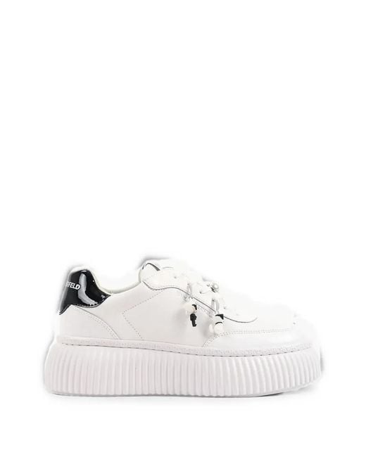 Karl Lagerfeld White Pearl-Embellished Platform Sneakers