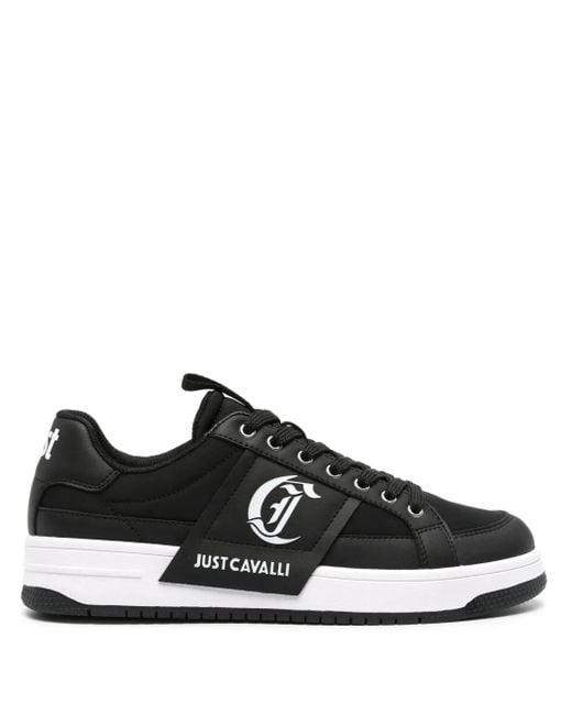 Just Cavalli Black Logo-Embossed Panelled Sneakers for men