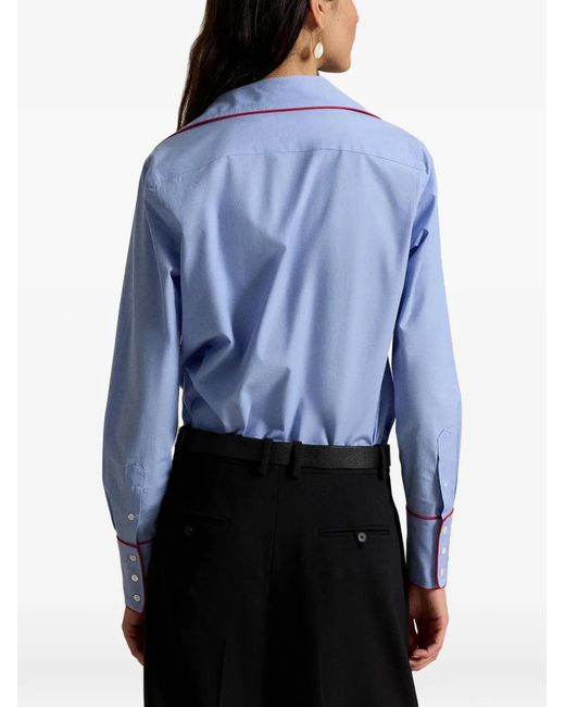 Polo Ralph Lauren Blue Contrast-Piping Stretch Shirt