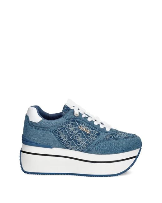 Guess Blue Camrio11 Monogram Platform Sneakers