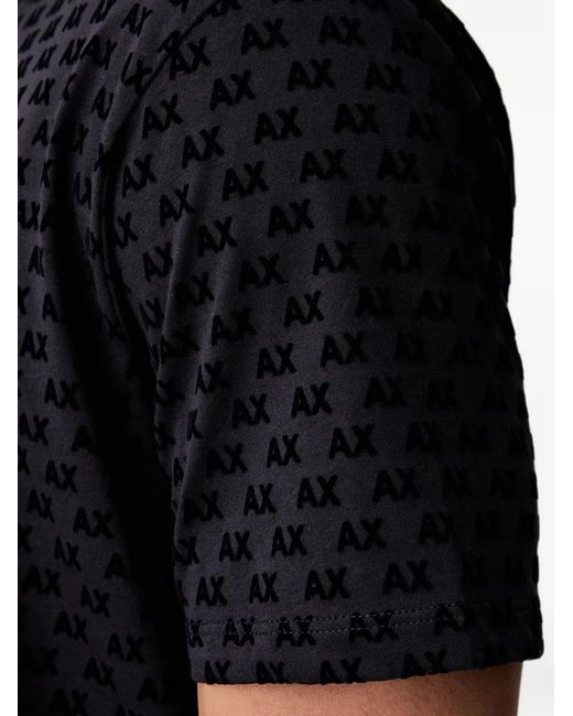 ARMANI EXCHANGE Black Logo-Pattern T-Shirt for men