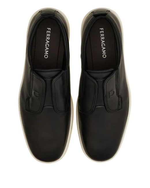 メンズ Ferragamo スリッポン レザースニーカー Black