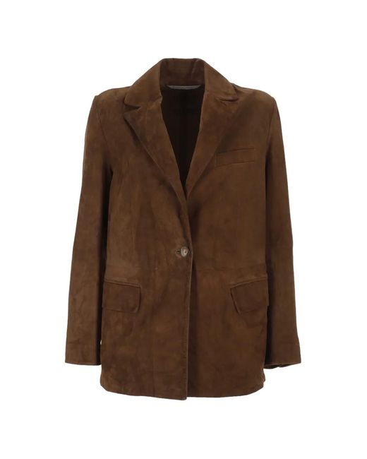 The Jackie Leathers Brown Veste En Daim À Col À Revers Crantés