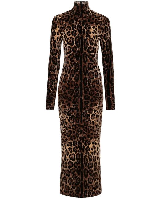 Dolce & Gabbana Brown Leopard Print Chenille Long Dress