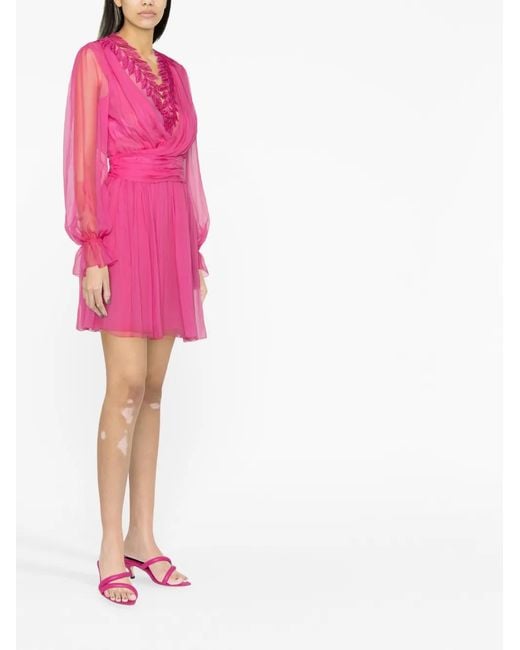 Alberta Ferretti Pink Ramage-Lace Silk Mini Dress