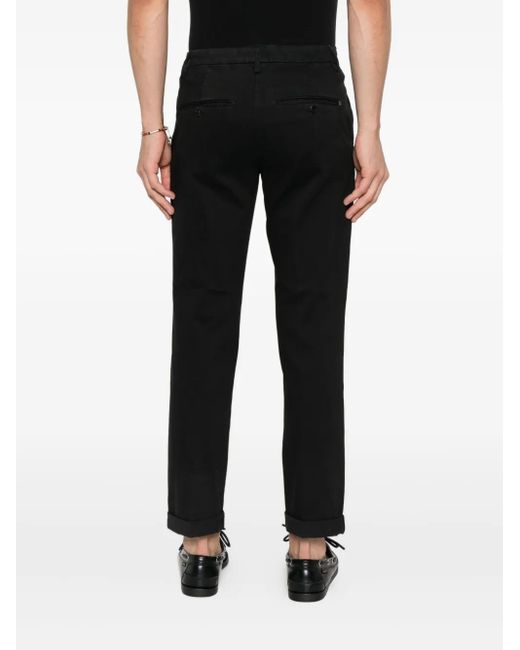 Dondup Black Pleated Belt-Loops Trousers for men