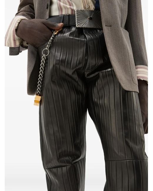 Versace Black Embossed Leather Trousers for men