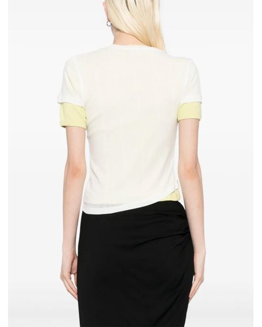Christopher Esber White Semi-Transparentes T-Shirt Mit Geripptem Overlay