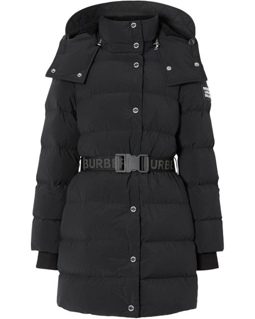 Burberry Black Wattierter Mantel mit abnehmbarer Kapuze und Gürtel