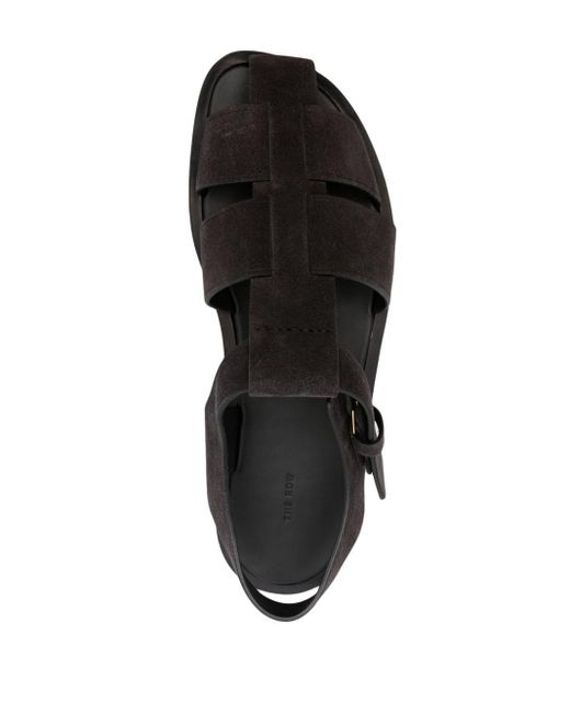 The Row Black Fisherman Flat Suede Sandals for men