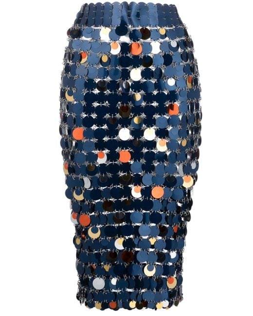 Rabanne Blue Midi Pencil Skirt In Sequin Knit