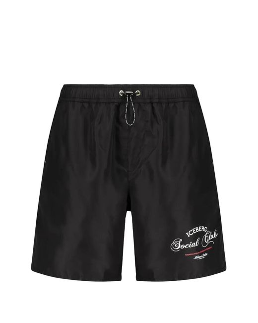 Iceberg Black Logo-Print Graphic-Print Swim Shorts for men