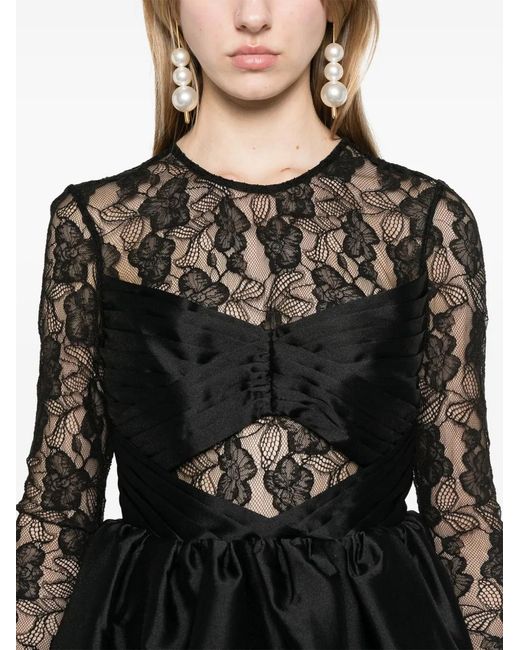 Self-Portrait Black Lace-Panel Taffeta Mini Dress