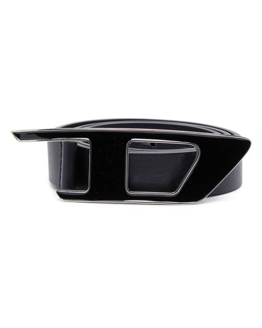 DIESEL Black Leather Belt With Enamelled D Buckle