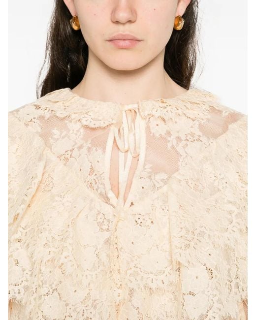Rixo Natural Ruffled Lace Blouse