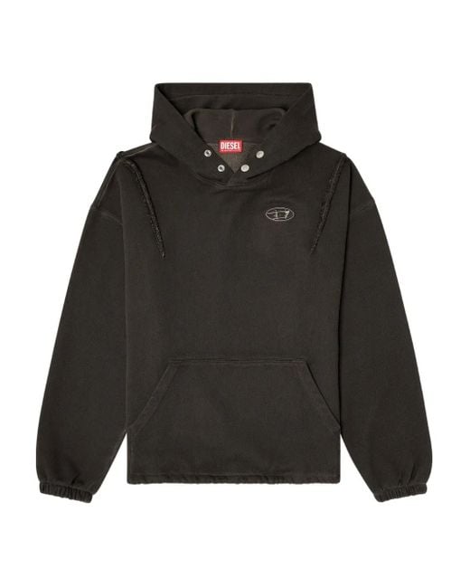 DIESEL Black X Thug Club Logo-Plaque Frayed-Detail Hoodie