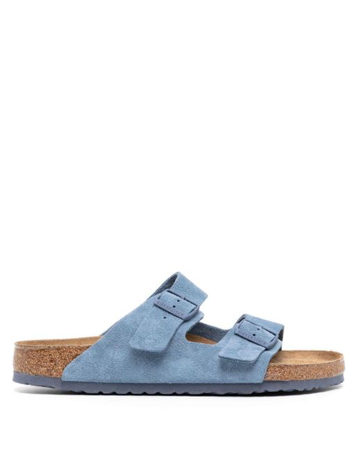 Birkenstock Blue Buckled Open Toe Suede Slippers for men