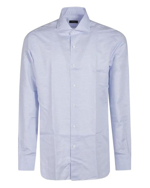 Barba Napoli Men's Blue Textured Cotton Shirt