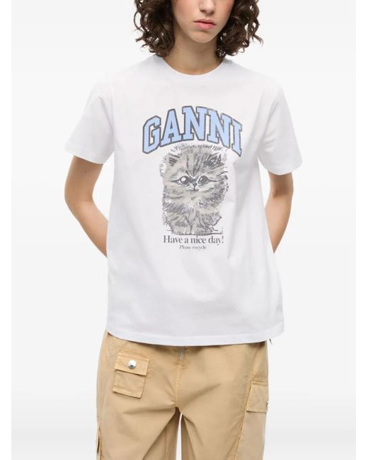 Ganni White T-Shirt With Print