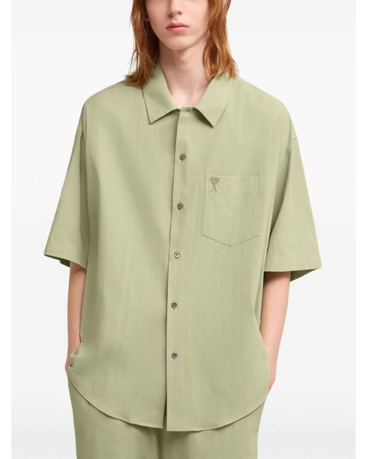AMI Green Ami De Coeur-embroidery Cotton Shirt for men