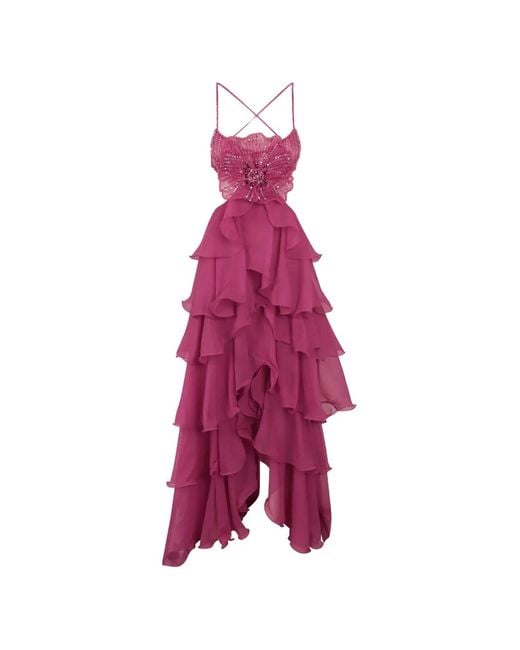 PATBO Purple Robe Volantée À Ornements De Perles