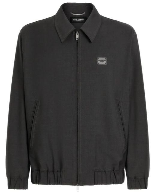 Dolce & Gabbana Black Wool Canvas Jacket With Plaque for men