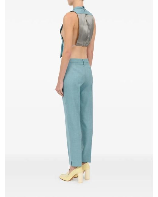 MM6 by Maison Margiela Blue Pussy-Bow Cropped Scarf Top