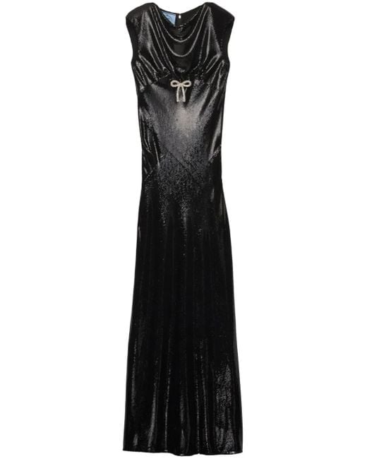 Prada Satijnen Maxi-Jurk Met Pailletten in het Black