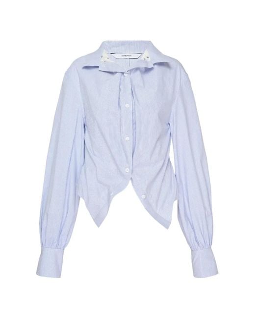 Pushbutton Blue Stripe-Print Layered Blouse