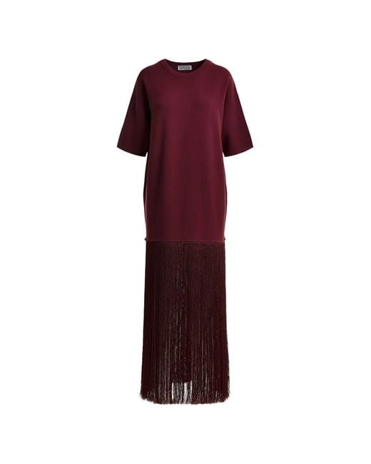 Essentiel Antwerp Red Fringed-Hem Short-Sleeve Maxi Dress