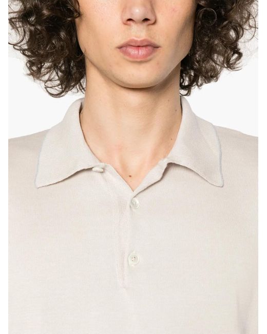 Eleventy White Fine-Ribbed Polo Shirt for men