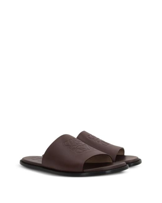 Loewe Brown Flex Anagram Leather Slides for men