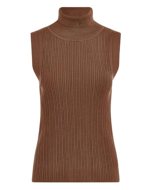 Top sin mangas de canalé con cuello alto Varley de color Brown